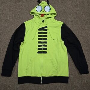 Invader Zim Hoodie Mens Large Green Gir Character Zip Graphic Cosplay Sweatshirt